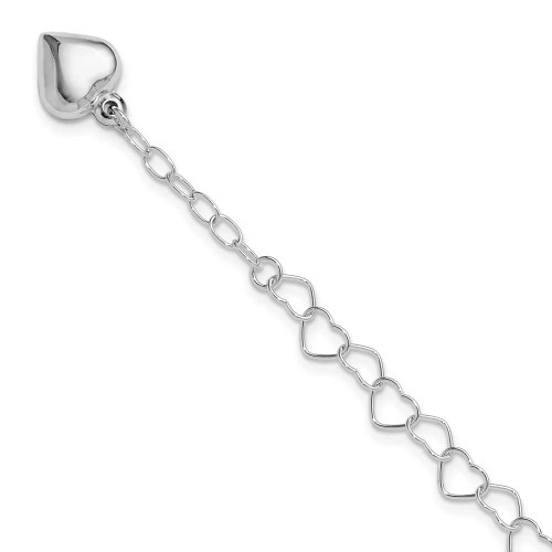 Image of Sterling Silver Polished Puffed Heart 10in Plus 1in ext. Anklet