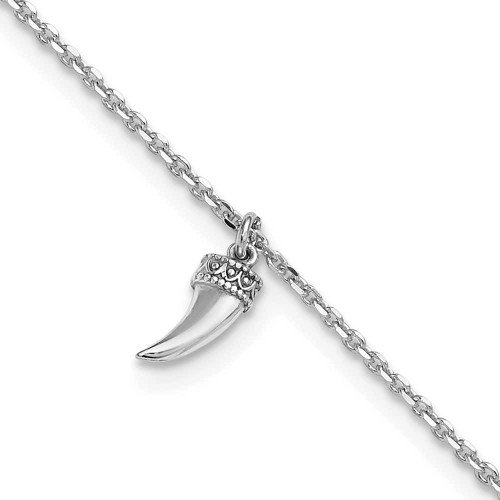 Image of Sterling Silver Rhodium-plated 3D Horn 9in Plus 1in ext. Anklet