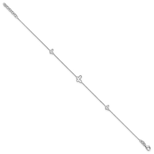 Image of Sterling Silver Rhodium-plated Butterfly 9in Plus 1in Ext. Anklet