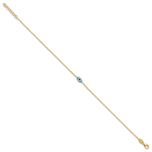 Image of Sterling Silver Gold-plated Enamel Evil Eye 9in Plus 1in ext. Anklet