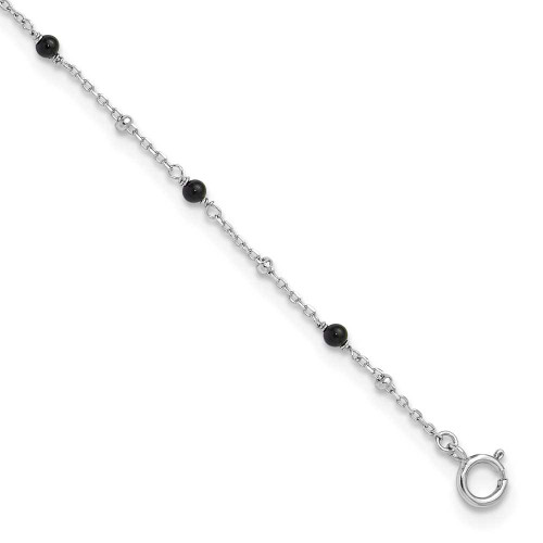 Image of Sterling Silver Rhodium-plated Onyx Beaded 9.25in Plus 1in ext Anklet