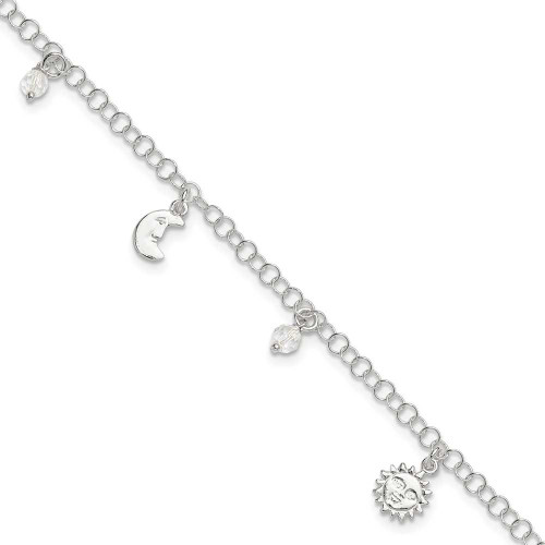 Image of Sterling Silver Sun Moon Stars and Crystals 10in Plus 1in ext. Anklet