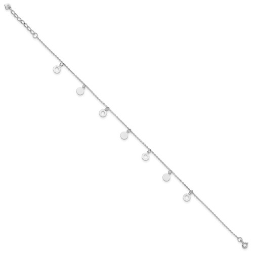 Sterling Silver Rhodium-plated Polished Circle 9.5in Plus 1in ext. Anklet