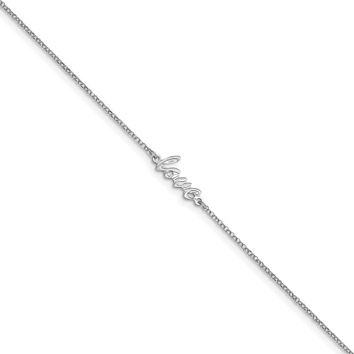 Image of Sterling Silver Rhodium-plated Polished Love w/1in ext. Anklet
