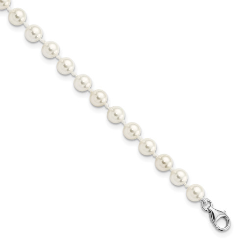 Majestik Sterling Silver Rhodium-plated 5-6mm Simulated Pearl and CZ 8.5 inch Anklet with 2 inch Extender