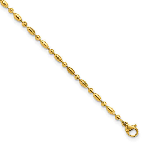 Image of Chisel Stainless Steel Polished Yellow IP-plated Fancy Beaded 9.5 inch Anklet Plus 1 inch Extension