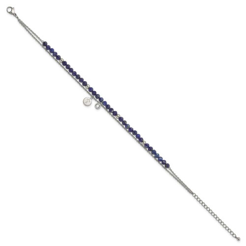 Image of Chisel Stainless Steel Polished 2-Strand Lapis and Crystal Cross 9 inch Anklet Plus 2 inch Extension