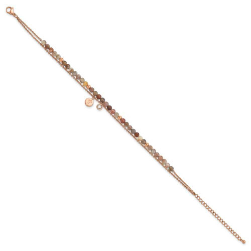 Image of Chisel Stainless Steel Polished Rose IP-plated with Crystal and Imitation Sardonyx Cross 9 inch Anklet Plus 2 inch Extension