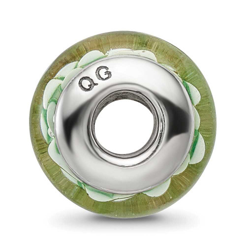 Image of Sterling Silver Reflections Green Floral Hand-blown Glass Bead