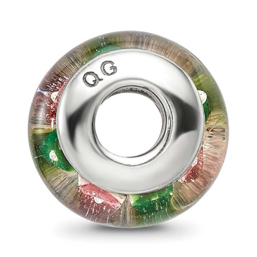 Image of Sterling Silver Reflections Green/Pink Hand-blown Glass Bead QRS656