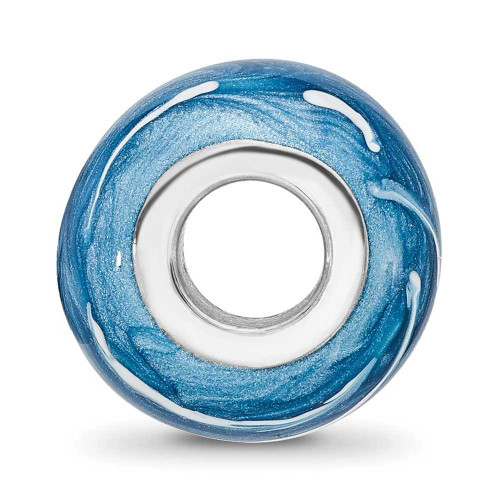 Image of Sterling Silver Reflections Rhodium-plated Blue & White Enameled Bead