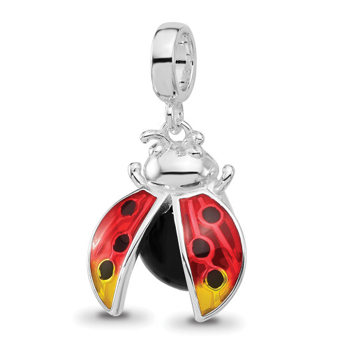 Sterling Silver Reflections Rhodium-plated Enameled Ladybug Dangle Bead