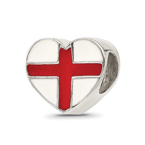 Sterling Silver Reflections Switzerland Enameled Flag Heart Shaped Bead