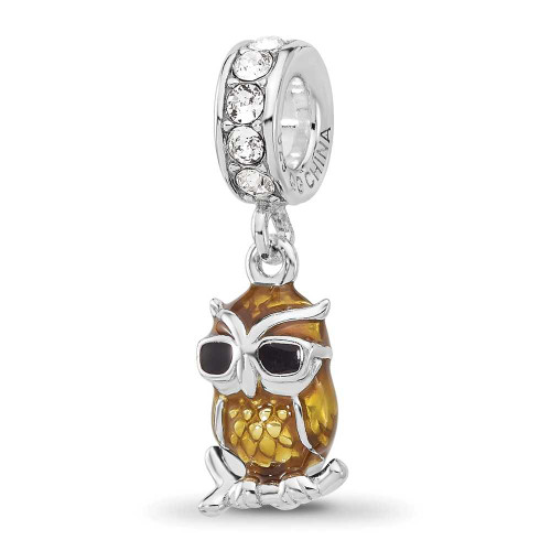 Image of Sterling Silver Reflections Rhodium-plated Crystal Enameled Owl Dangle Bead