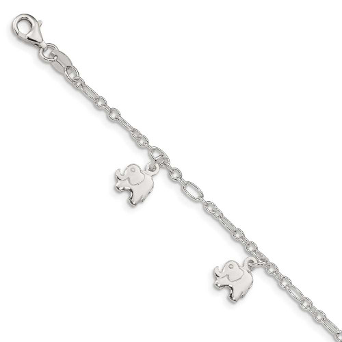 Image of Sterling Silver Polished Elephant 5in Plus 1in ext. Bracelet