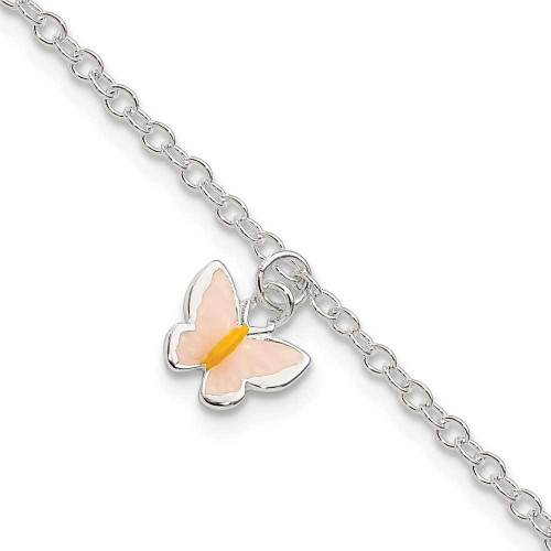 Image of Sterling Silver Childrens Enameled Butterfly 5.5in Plus 1.5in ext. Bracelet