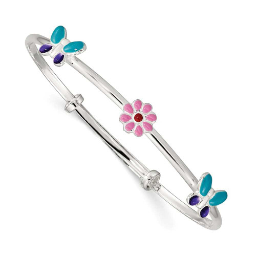 Image of Sterling Silver Enamel Flower & Butterfly Childs Adjustable Bangle Bracelet