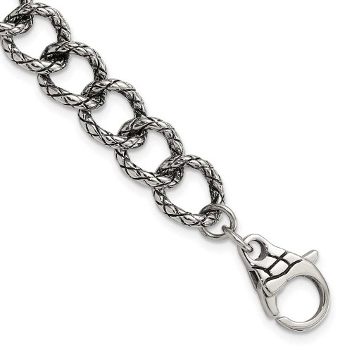 Image of Stainless Steel Polished & Antiqued Textured Link Bracelet