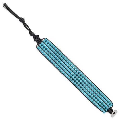 Image of Stainless Steel Black Cord Woven Simulated Turquoise Bracelet