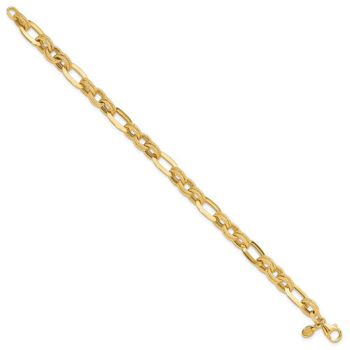 Image of 14K Yellow Gold Polished and Textured Fancy Link Bracelet FB2015-7.5