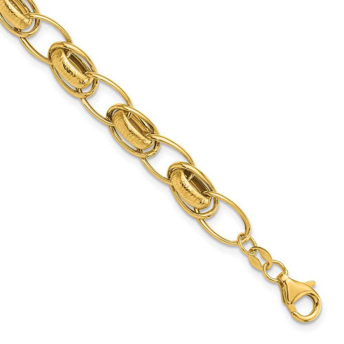 Image of 14K Yellow Gold Polished and Textured Fancy Link Bracelet FB2005-7.5