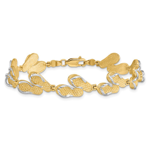 14K Yellow Gold with Rhodium Flip Flops Bracelet