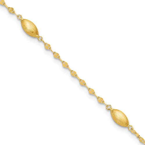 Image of 14K Yellow Gold Diamond-cut w/Satin Oval Beads Bracelet