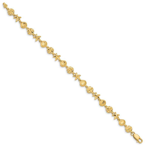 Image of 14K Yellow Gold Starfish, Sand Dollar and Shell Bracelet