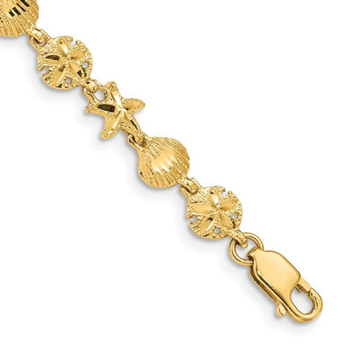 Image of 14K Yellow Gold Starfish, Sand Dollar and Shell Bracelet