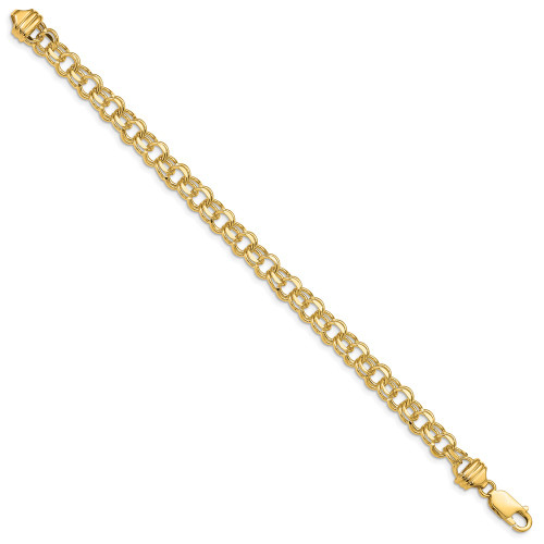 14K Yellow Gold 8in 6.5mm Solid Double Link Charm Bracelet