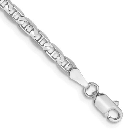 Image of 14K White Gold 8 inch 3mm Concave Anchor with Lobster Clasp Bracelet