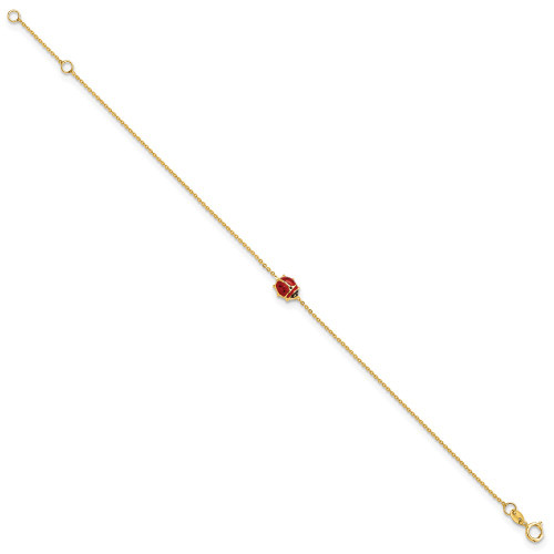 Image of 14K Yellow Gold Polished Enameled Ladybug 6.5in w/.75in ext. Bracelet