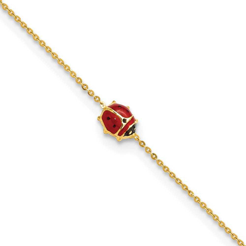 Image of 14K Yellow Gold Polished Enameled Ladybug 6.5in w/.75in ext. Bracelet