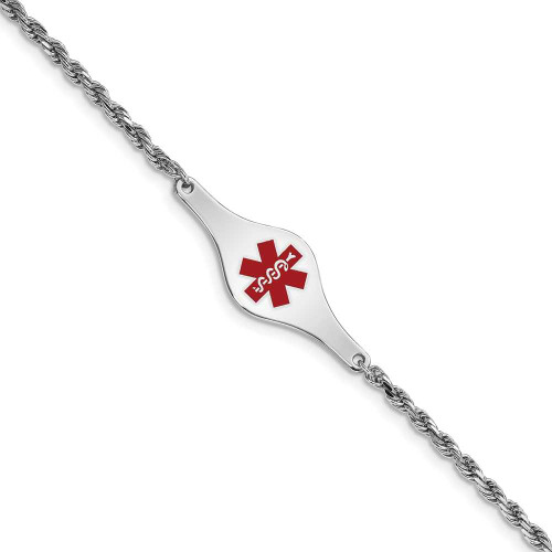 Image of Sterling Silver Rhodium-plated Medical ID Rope Link Bracelet XSM41-8