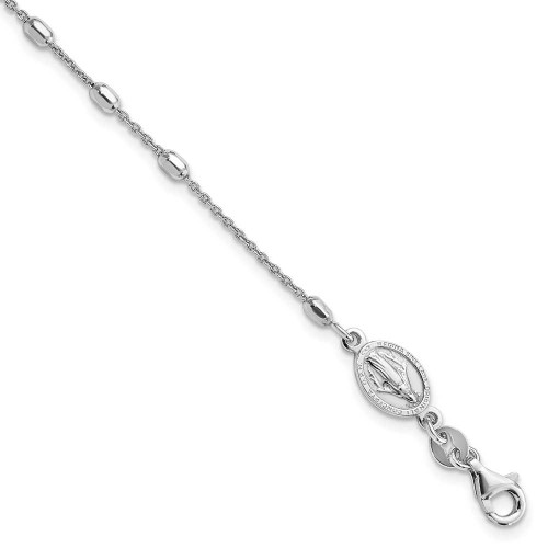 Image of Sterling Silver Rhodium-plated Polished Beaded Cross Bracelet QG4257-7