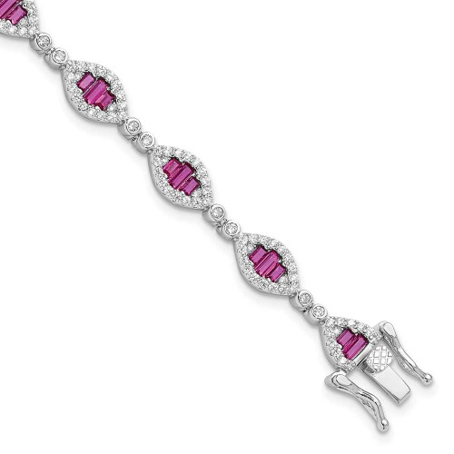 Image of Sterling Silver Rhodium-plated White and Red CZ Link Bracelet QG6481-7