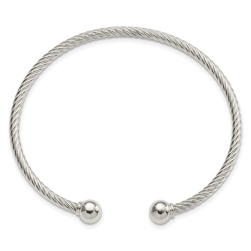 Image of Sterling Silver Polished Twisted w/1 Thread Ball Cuff Bracelet QB1380