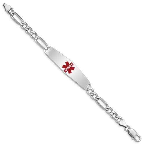 Image of Sterling Silver Rhodium-plated Medical ID Figaro Link Bracelet XSM7-7 Image of Sterling Silver Rhodium-plated Medical ID Figaro Link Bracelet XSM7-7