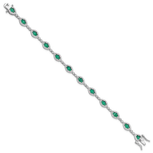 Image of Sterling Silver Rhodium-plated White and Green CZ Link Bracelet QG6480-7
