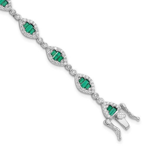 Image of Sterling Silver Rhodium-plated White and Green CZ Link Bracelet QG6480-7