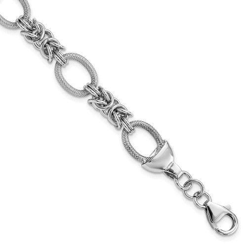 Image of Sterling Silver Rhodium-plated Polished Textured Fancy Link Bracelet QG3893-7.5