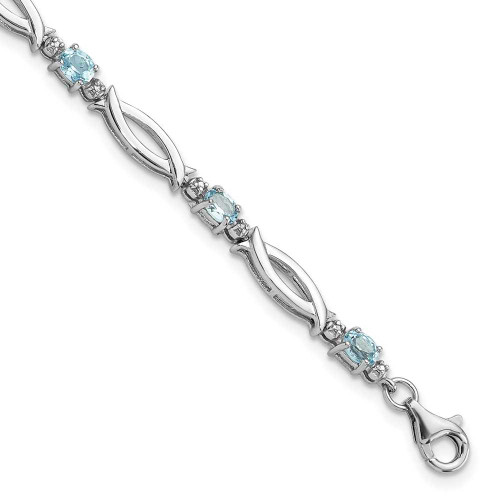 Image of Sterling Silver Rhodium-plated Light Swiss Blue Topaz and Diamond Bracelet QX994BT