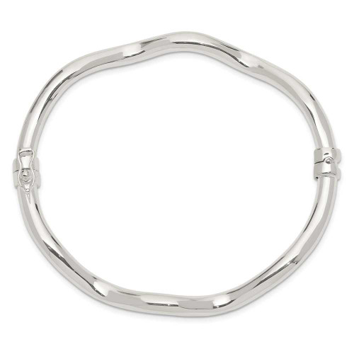 Image of Sterling Silver Polished Wavy Hinged Bangle Bracelet