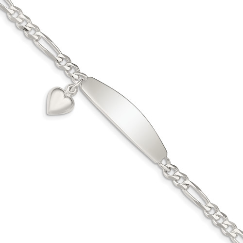 Sterling Silver ID with Heart Figaro Link 8in Bracelet