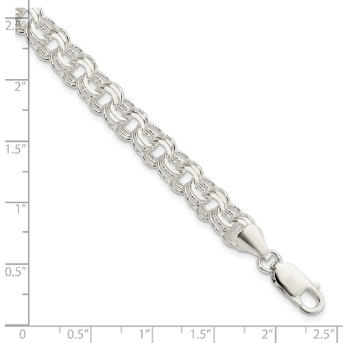 Sterling Silver Polished 7mm Triple Link Charm Bracelet