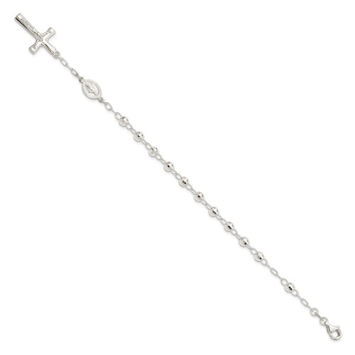 Sterling Silver Polished Beaded Rosary 7.5 inch Bracelet