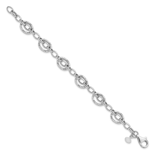 Sterling Silver Rhodium-plated Polished Hammered Bracelet
