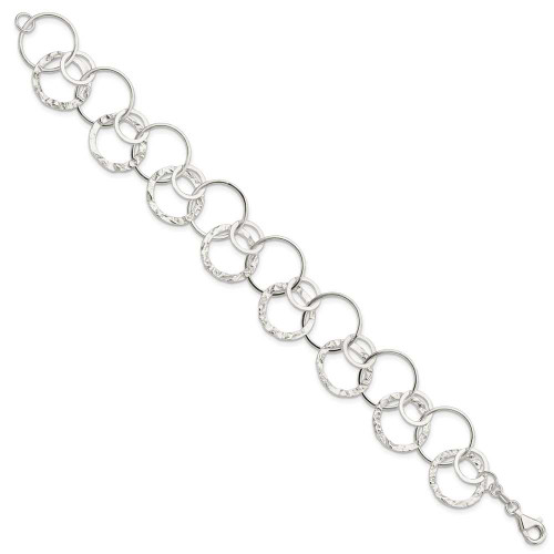 Image of Sterling Silver Polished Textured Fancy Circle Link Bracelet