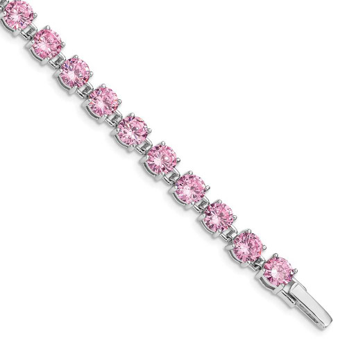Image of Sterling Silver Rhodium-plated Pink CZ 7 inch Tennis Bracelet