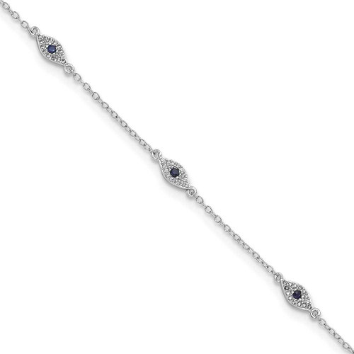 Image of Sterling Silver Rhodium-plated Polished Blue & White CZ Eyes Bracelet